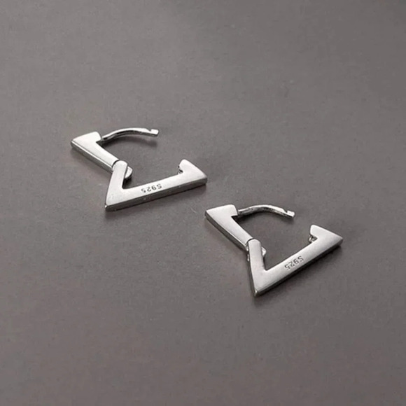 925 Sterling Silver Triangle Huggie Hoop Earrings Dainty Minimalist Earrings - Picture 6 of 7